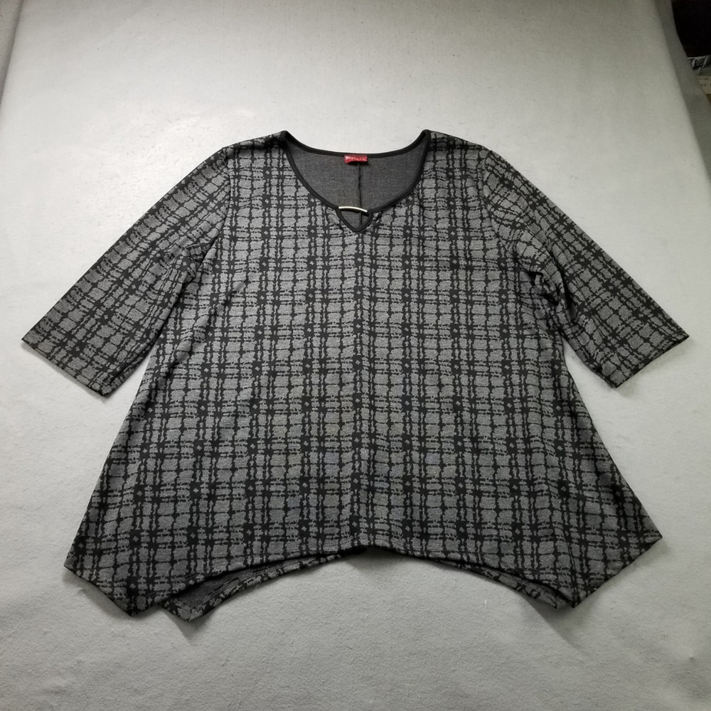 Style Up Blouse Womens Size 3XL Plus Plaid Half Sleeve Neckline Accent